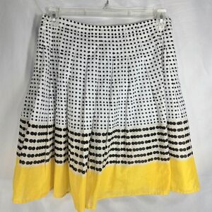 Focus Life Style NWOT White Black Polka Dot Yellow Hem Pleated Skater Skirt 12P